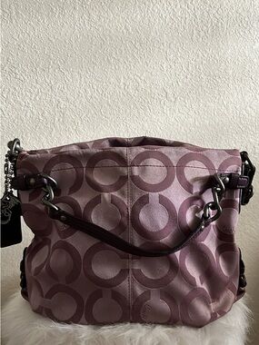 Coach Plum Circular-Pattern Shoulder Bag with Chain Handles